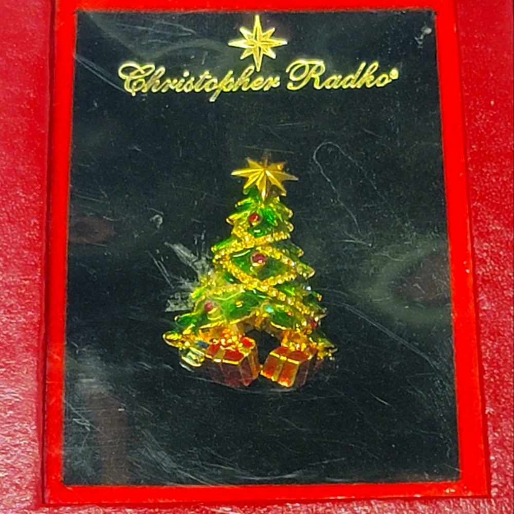 🎄 CHRISTOPHER RADKO Vintage Christmas Tree Brooch Pin NIB!